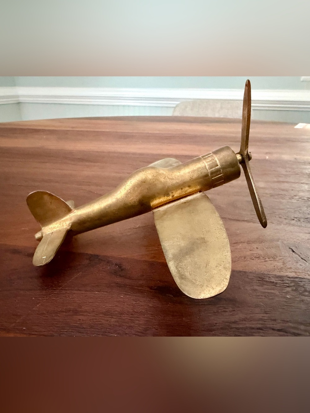 Vintage Solid Brass Spitfire Fighter Plane WWII Airplane Single Prop Moves